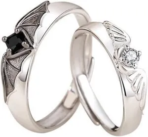 Angel and Demon Couple Ring and Devil Couples Rings Men and Women 1 Pair Fashion Trend Finger Novel Adjustable Opening