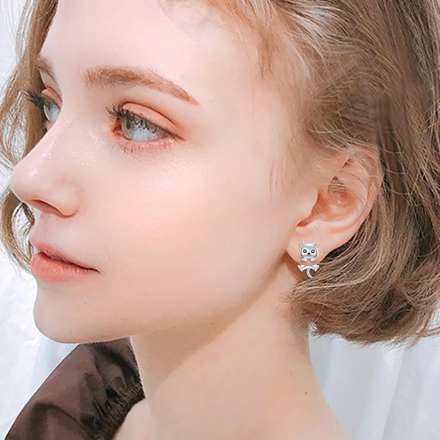 Animal Jacket Earrings for Womens 925 Sterling Silver Axolotl Pug Cat Goat Earrings Cute 3D Earrings Jacket Hypoallergenic