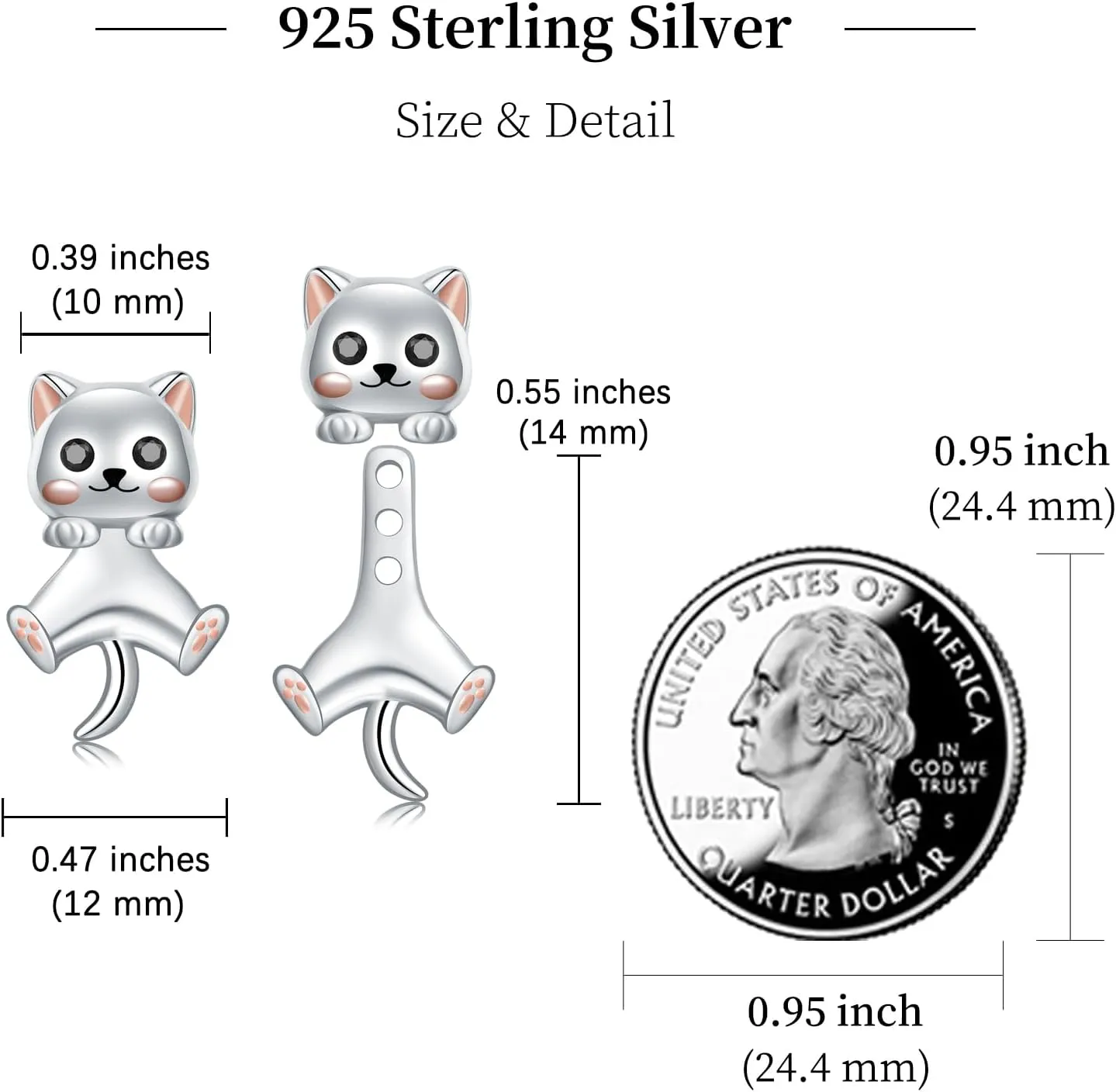 Animal Jacket Earrings for Womens 925 Sterling Silver Axolotl Pug Cat Goat Earrings Cute 3D Earrings Jacket Hypoallergenic