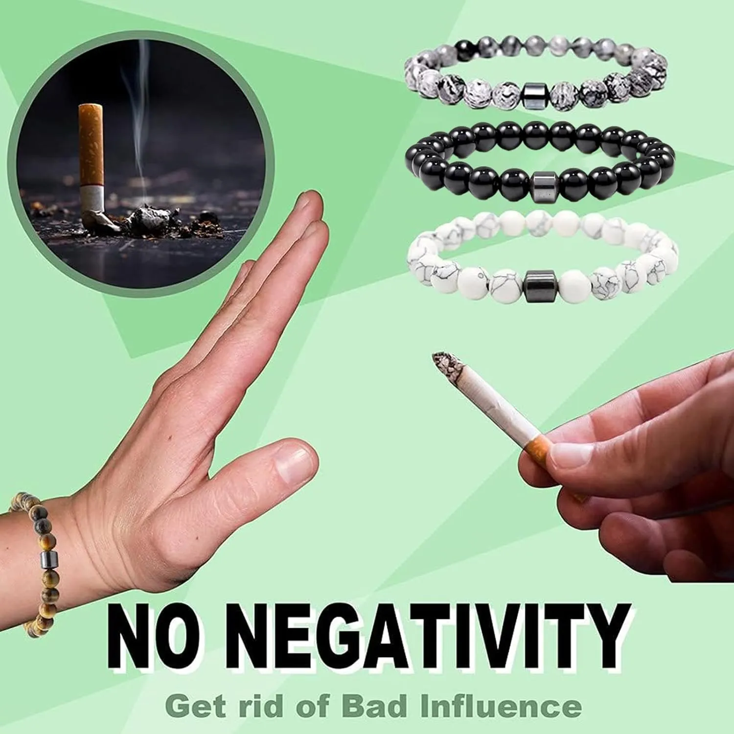 Anti Smoking Bracelet for Women Men, 3 PCS Quit Smoking Bracelet, Adjustable Anti Anxiety Nature Stone Bracelet Smoking Cessation Bracelets