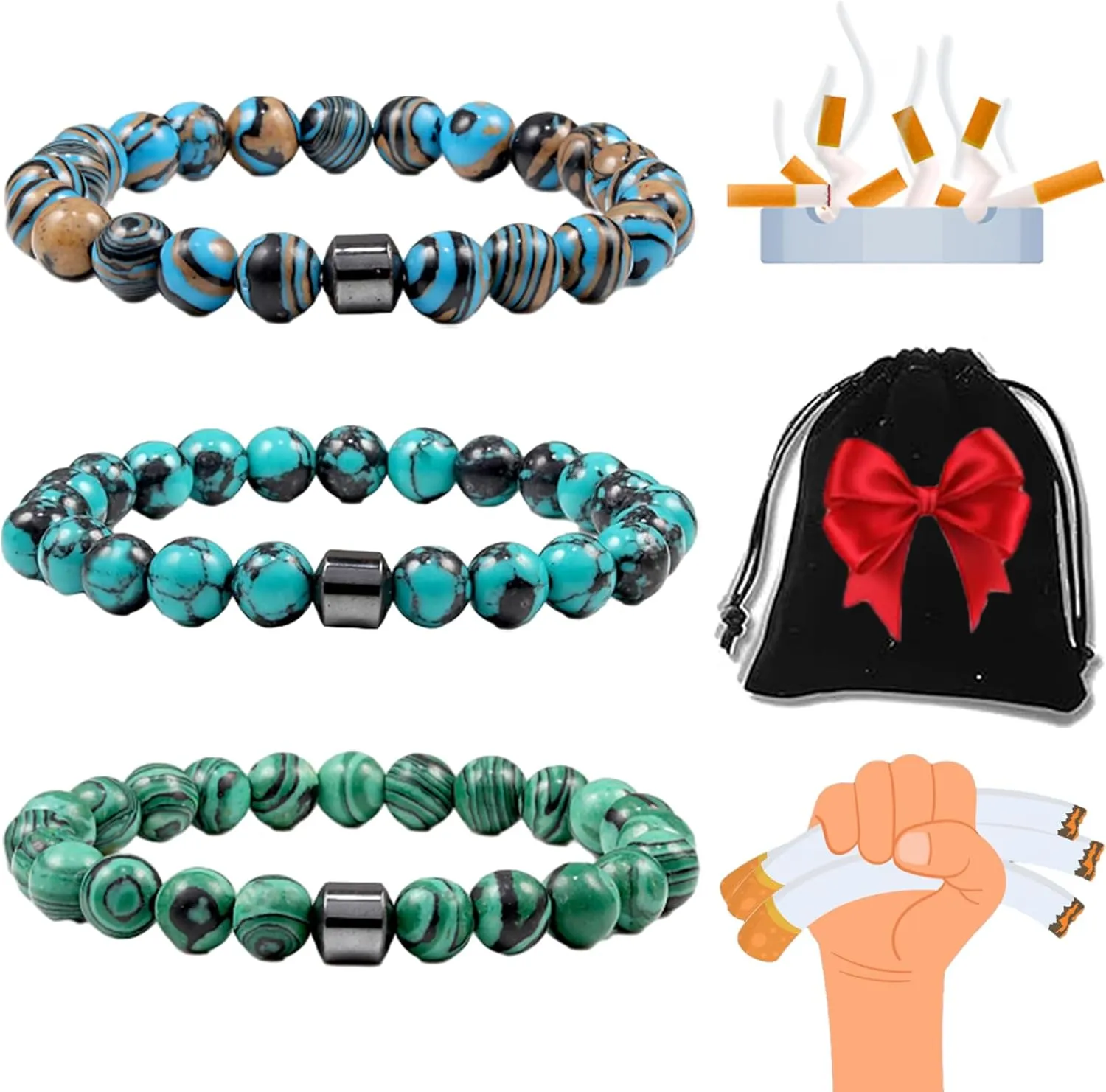 Anti Smoking Bracelet for Women Men, 3 PCS Quit Smoking Bracelet, Adjustable Anti Anxiety Nature Stone Bracelet Smoking Cessation Bracelets