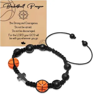 Artlunar Graduation Gifts for Women Men Teens Natural Stone Cross Baseball Football Soccer Basketball Volleyball Inspirational Bracelet Sport Gifts Charm Bracelets for Boys Girls