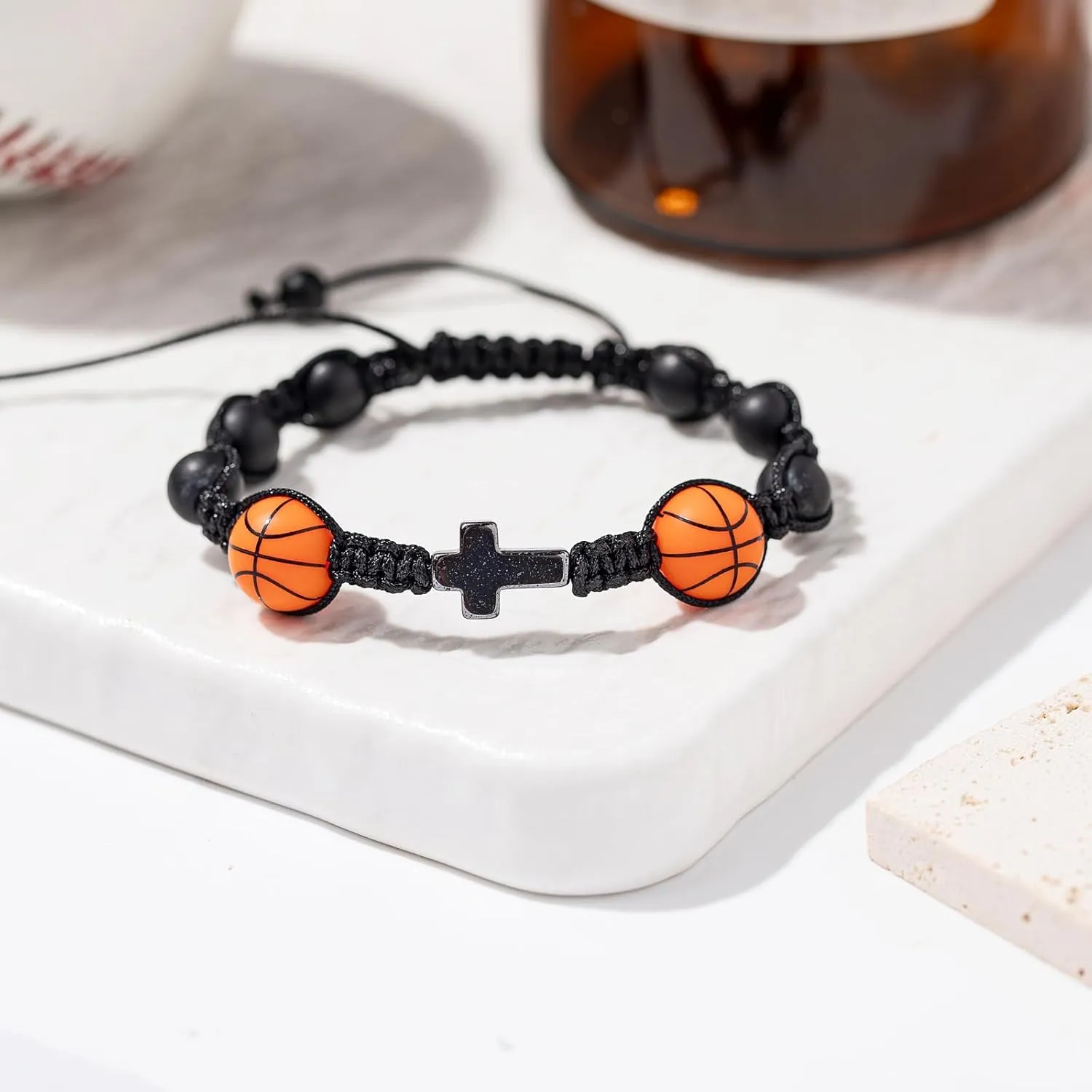Artlunar Graduation Gifts for Women Men Teens Natural Stone Cross Baseball Football Soccer Basketball Volleyball Inspirational Bracelet Sport Gifts Charm Bracelets for Boys Girls