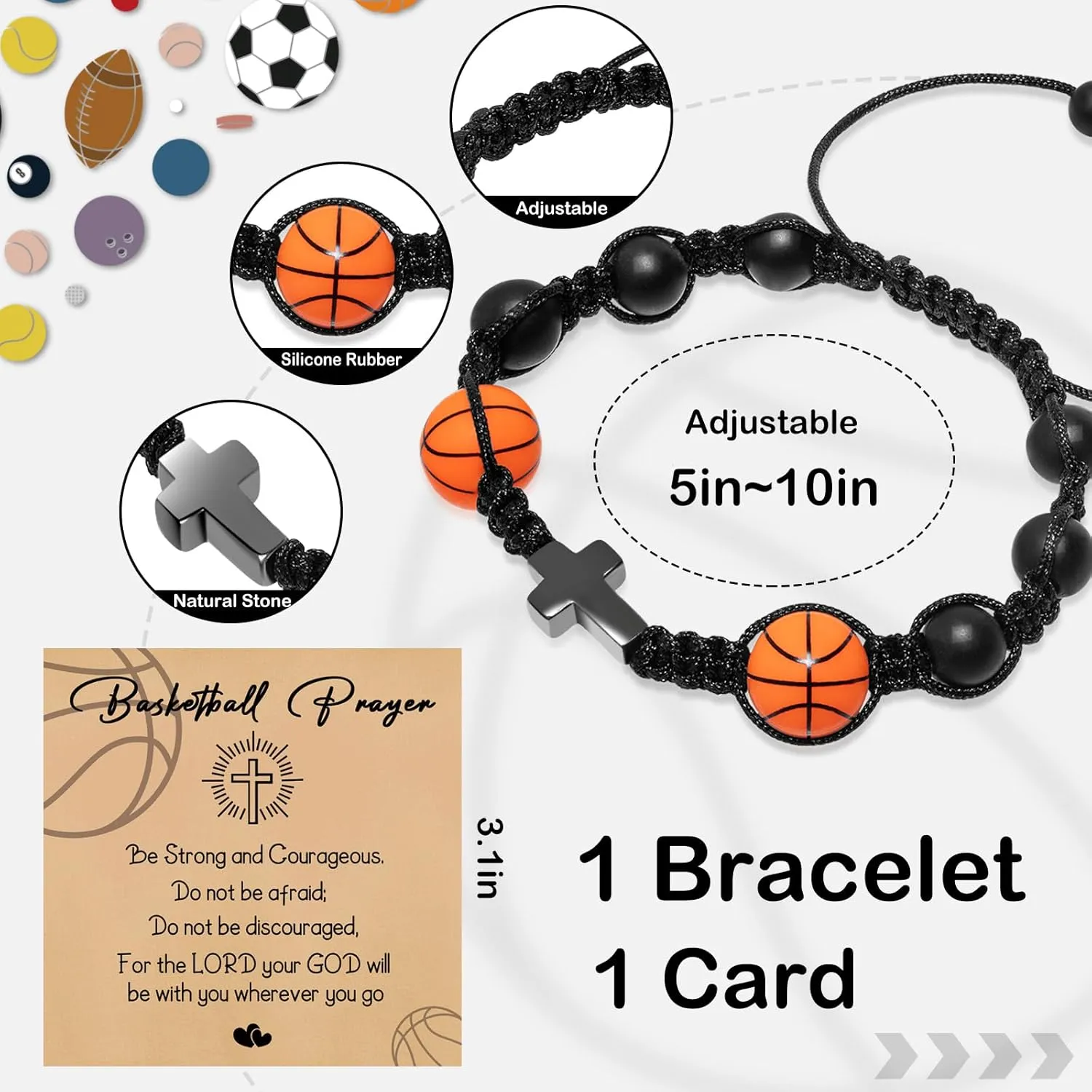 Artlunar Graduation Gifts for Women Men Teens Natural Stone Cross Baseball Football Soccer Basketball Volleyball Inspirational Bracelet Sport Gifts Charm Bracelets for Boys Girls