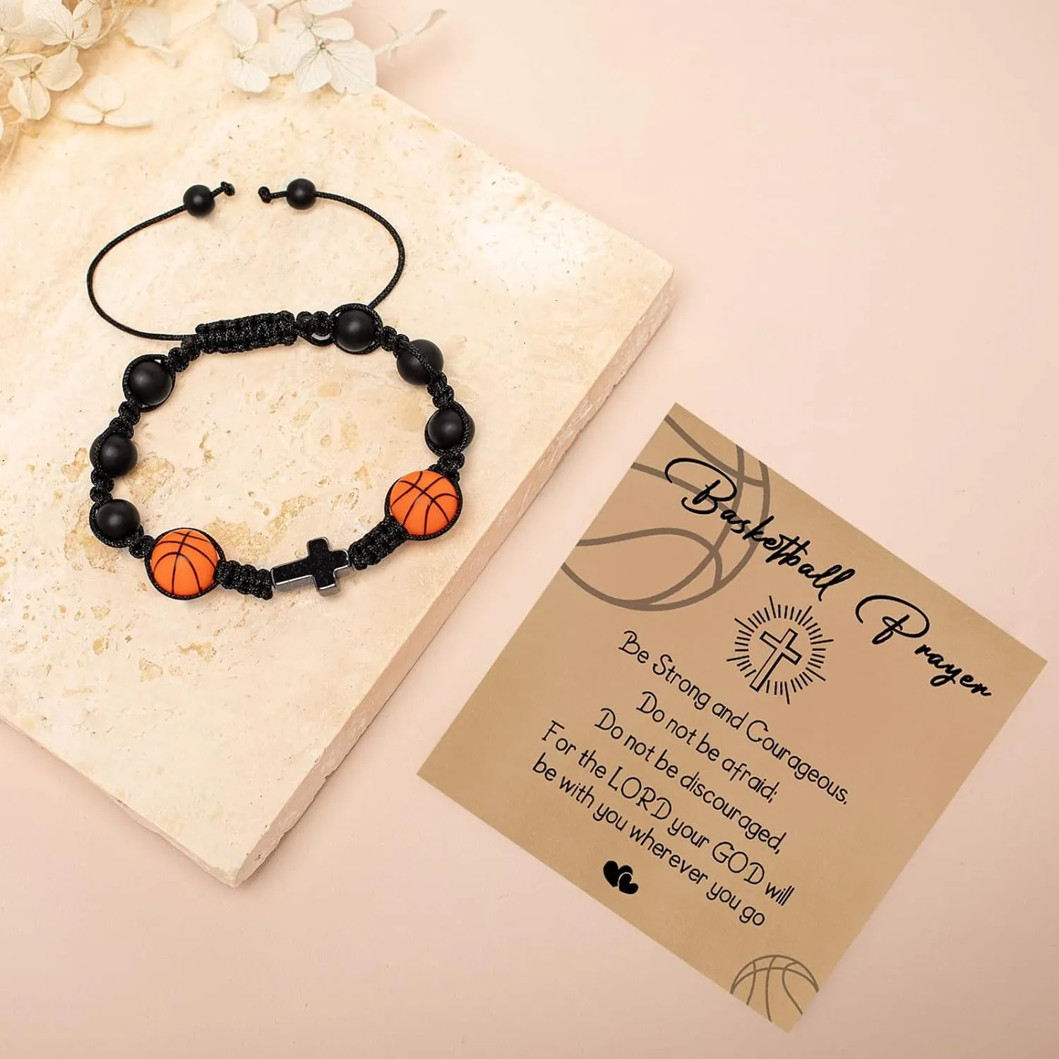 Artlunar Graduation Gifts for Women Men Teens Natural Stone Cross Baseball Football Soccer Basketball Volleyball Inspirational Bracelet Sport Gifts Charm Bracelets for Boys Girls