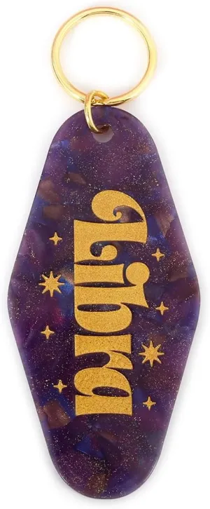 Astrological Leo Zodiac Sign Acrylic Keychain with Gold Stars