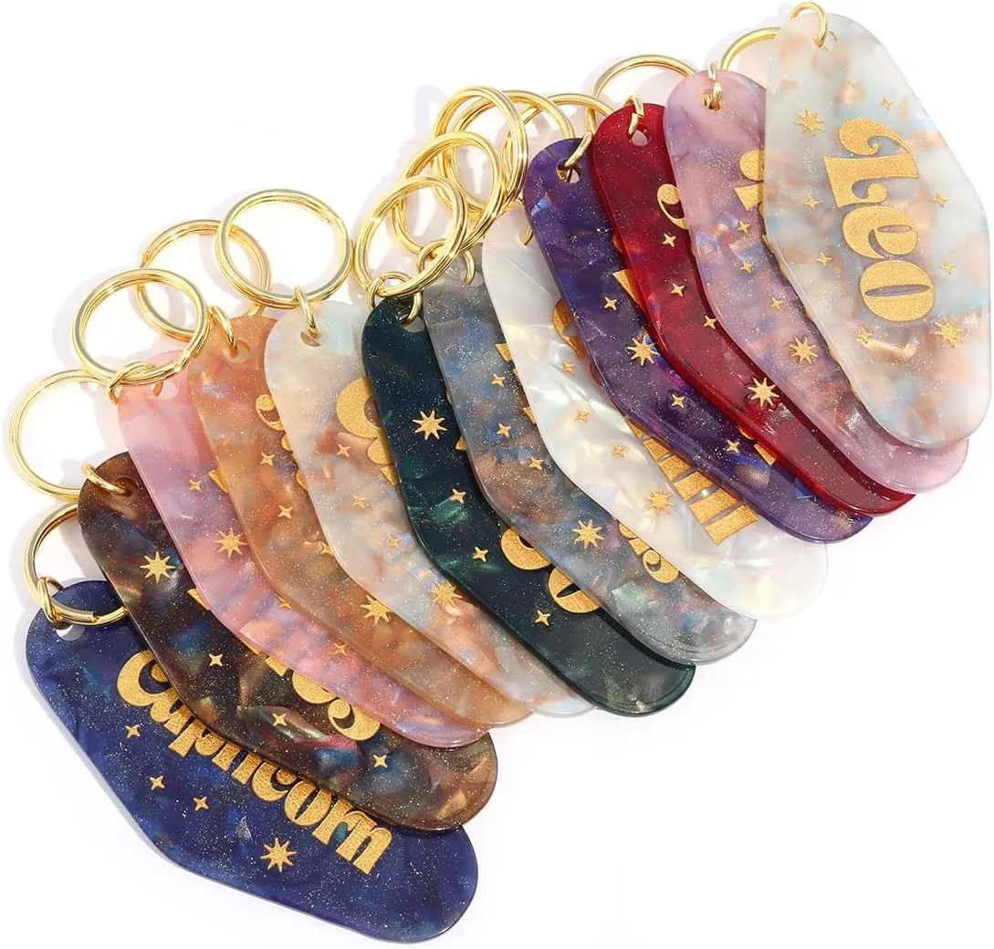 Astrological Leo Zodiac Sign Acrylic Keychain with Gold Stars