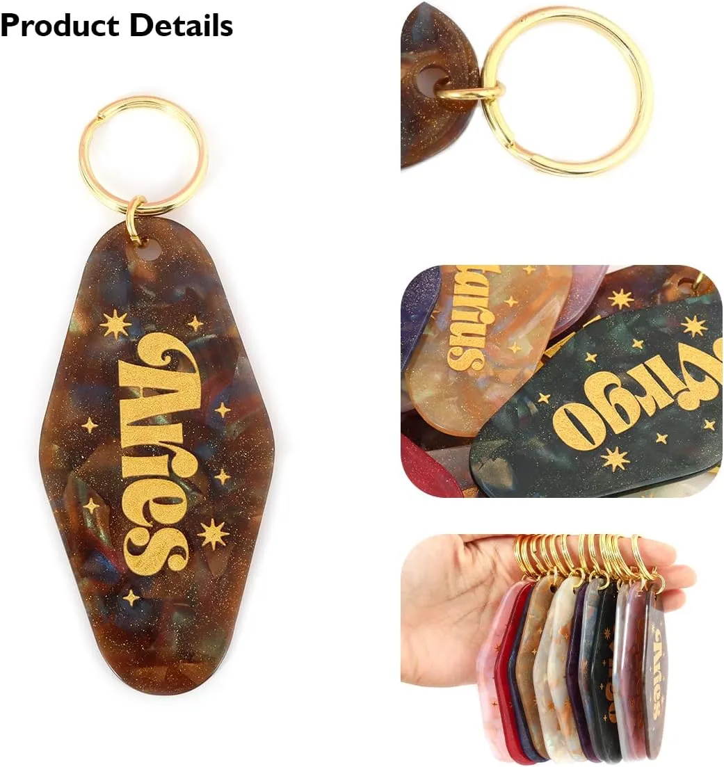 Astrological Leo Zodiac Sign Acrylic Keychain with Gold Stars