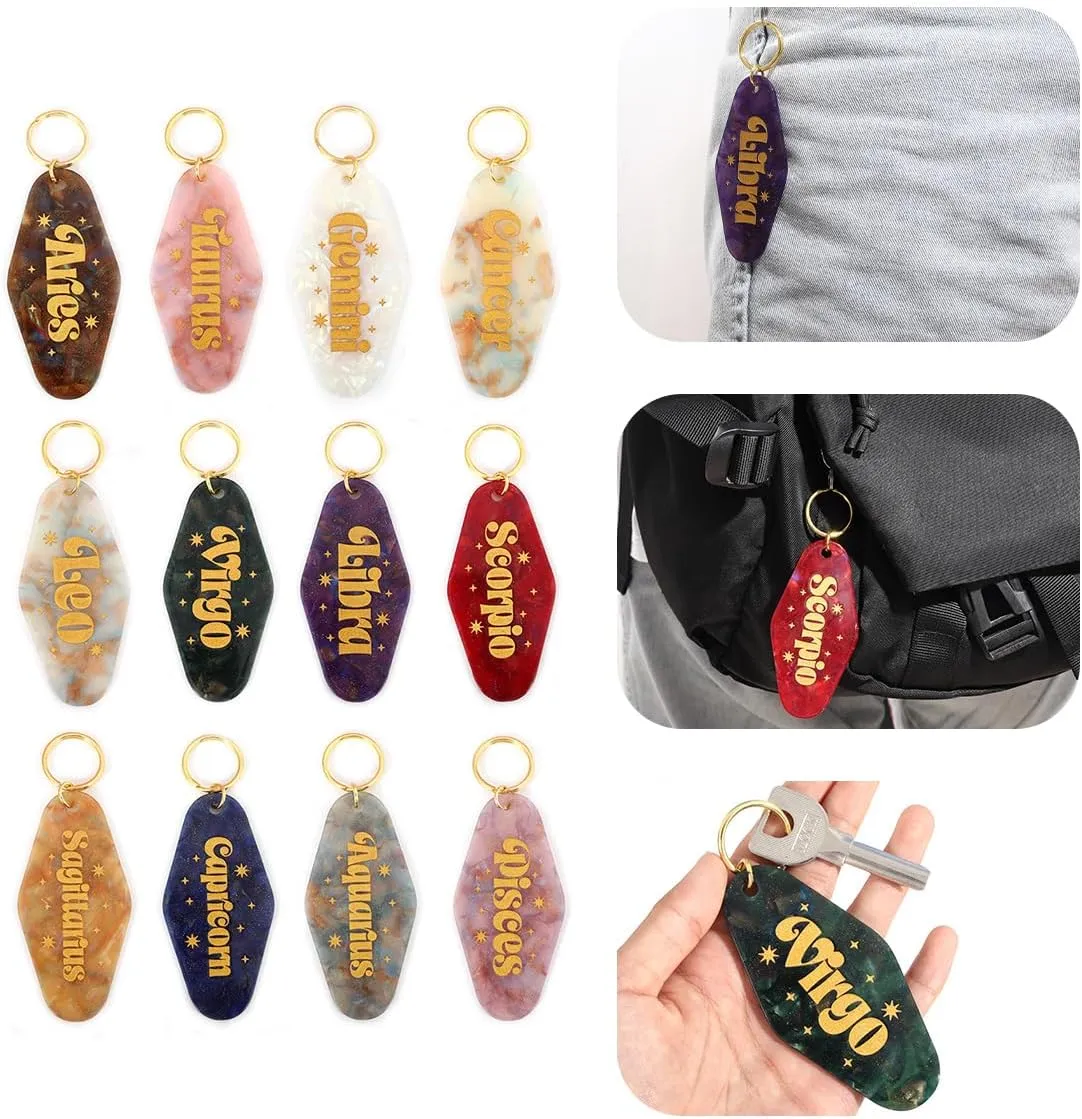 Astrological Leo Zodiac Sign Acrylic Keychain with Gold Stars