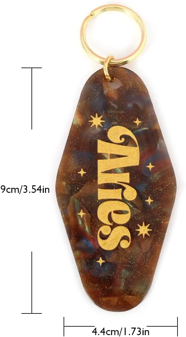Astrological Leo Zodiac Sign Acrylic Keychain with Gold Stars