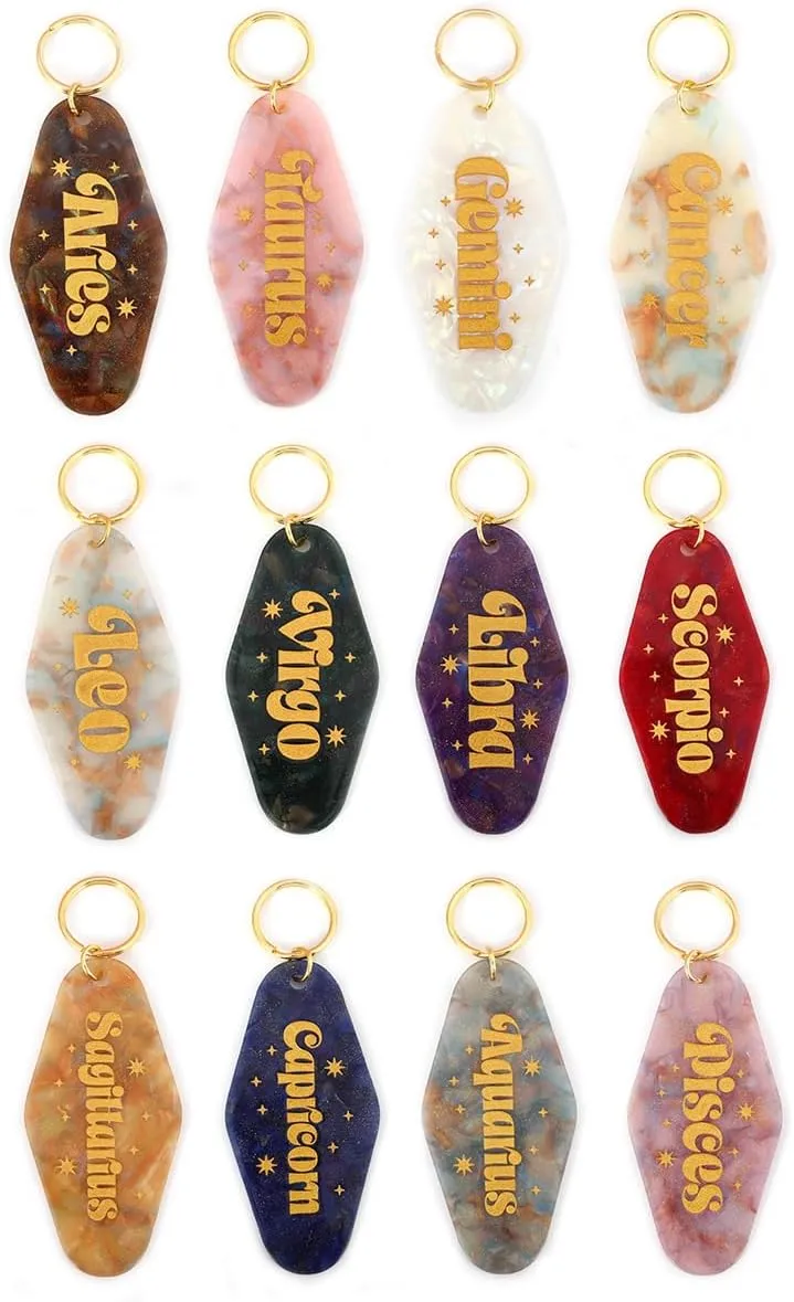 Astrological Leo Zodiac Sign Acrylic Keychain with Gold Stars