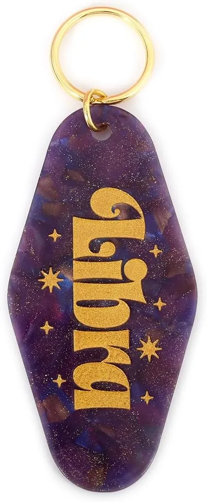 Astrological Leo Zodiac Sign Acrylic Keychain with Gold Stars