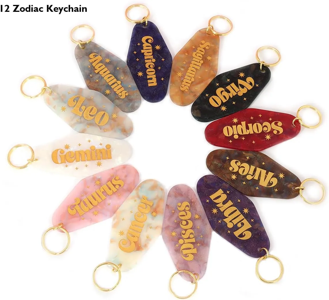 Astrological Leo Zodiac Sign Acrylic Keychain with Gold Stars