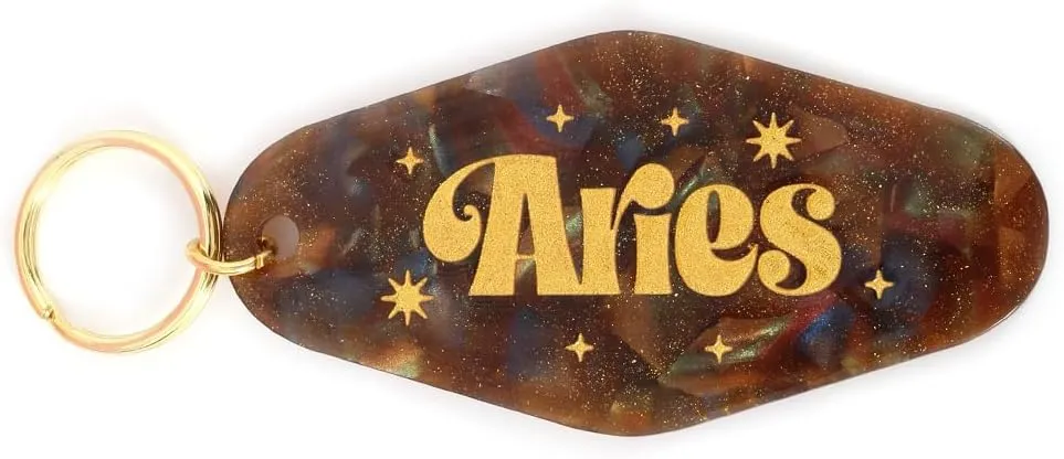 Astrological Leo Zodiac Sign Acrylic Keychain with Gold Stars