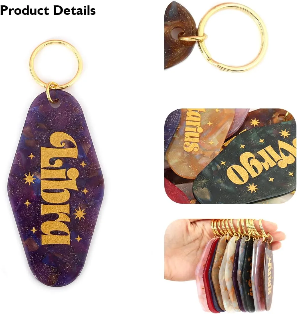 Astrological Leo Zodiac Sign Acrylic Keychain with Gold Stars
