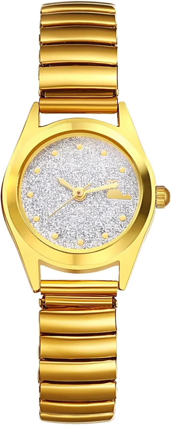 Avaner Women's Elastic Strap Watches: Stretch Band Easy Reader Gold Bangle Quartz Wristwatch