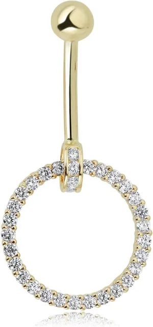 AVORA 10K Gold Simulated Diamond CZ Open-Circle Belly Button Ring Body Jewelry (14 Gauge)