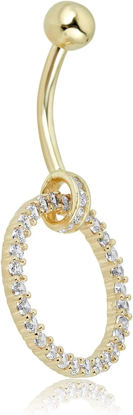 AVORA 10K Gold Simulated Diamond CZ Open-Circle Belly Button Ring Body Jewelry (14 Gauge)