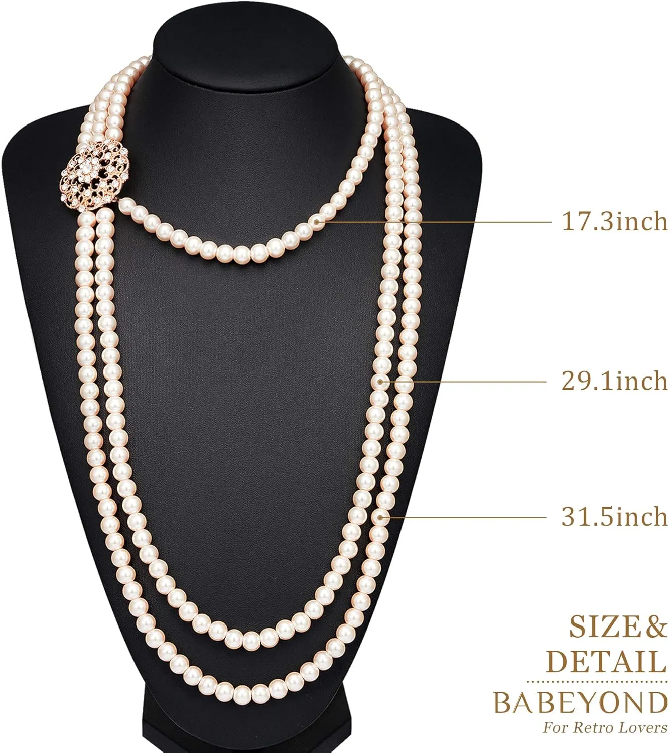 BABEYOND 1920s Gatsby Pearl Necklace Vintage Bridal Pearl Necklace Earrings Jewelry Set Multilayer Imitation Pearl Necklace with Brooch