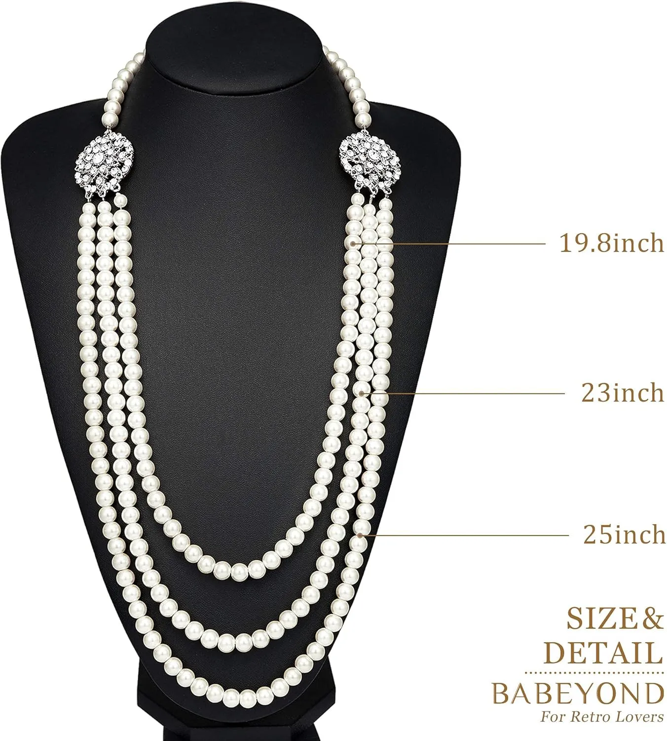 BABEYOND 1920s Gatsby Pearl Necklace Vintage Bridal Pearl Necklace Earrings Jewelry Set Multilayer Imitation Pearl Necklace with Brooch