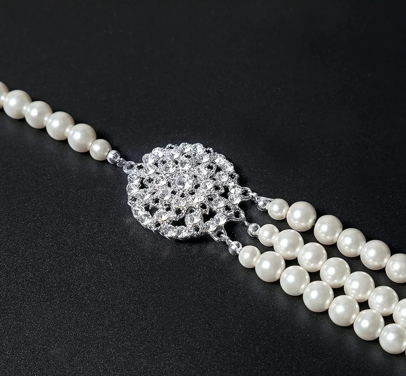 BABEYOND 1920s Gatsby Pearl Necklace Vintage Bridal Pearl Necklace Earrings Jewelry Set Multilayer Imitation Pearl Necklace with Brooch