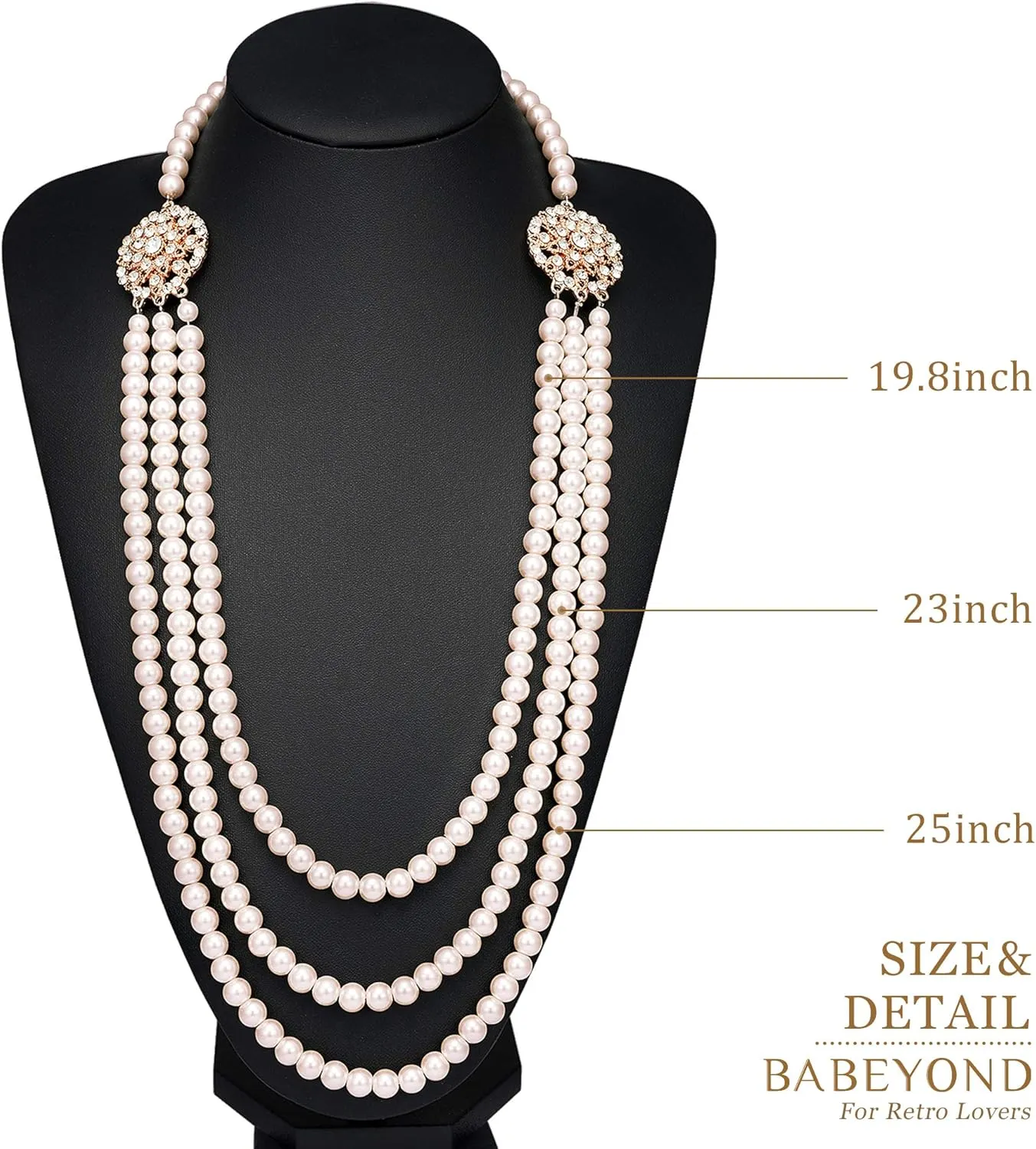 BABEYOND 1920s Gatsby Pearl Necklace Vintage Bridal Pearl Necklace Earrings Jewelry Set Multilayer Imitation Pearl Necklace with Brooch