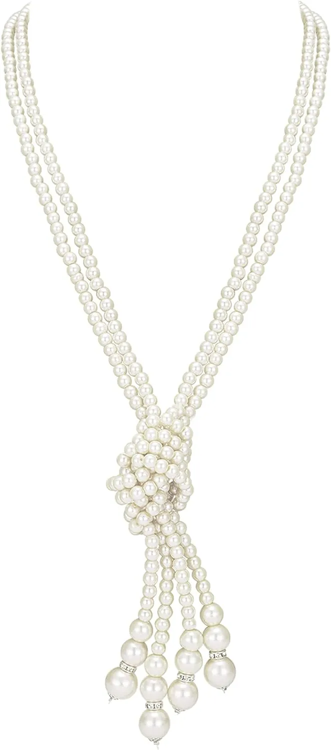 BABEYOND Long Pearl Necklace Faux Pearls Necklace Set Beaded Long Pearls Necklace 1920s Gatsby Costume Jewelry