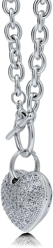 BERRICLE Heart Statement Medium Fashion Anniversary Toggle Pendant Necklace for Women (Gold-tone, Silver-tone)