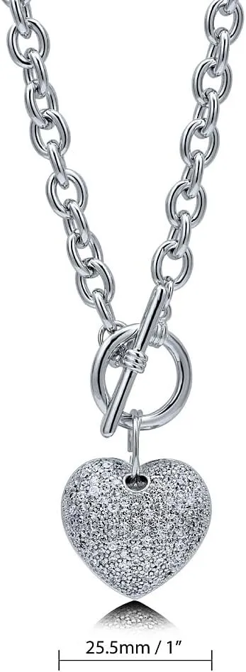 BERRICLE Heart Statement Medium Fashion Anniversary Toggle Pendant Necklace for Women (Gold-tone, Silver-tone)