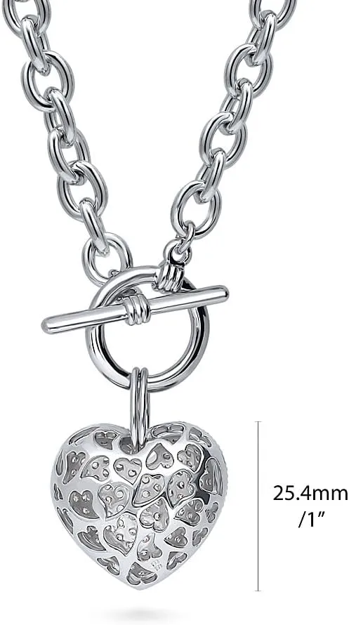 BERRICLE Heart Statement Medium Fashion Anniversary Toggle Pendant Necklace for Women (Gold-tone, Silver-tone)