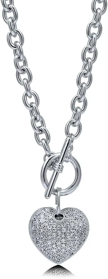 BERRICLE Heart Statement Medium Fashion Anniversary Toggle Pendant Necklace for Women (Gold-tone, Silver-tone)