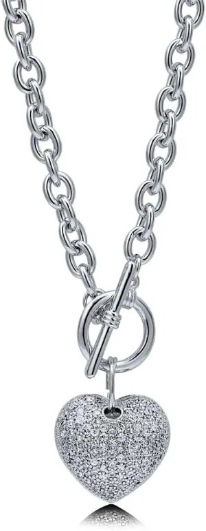 BERRICLE Heart Statement Medium Fashion Anniversary Toggle Pendant Necklace for Women (Gold-tone, Silver-tone)