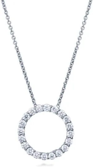 BERRICLE Sterling Silver Open Circle Cubic Zirconia CZ Pendant Necklace for Women 17 inch (Rose Gold Flashed, Yellow Gold Flashed, Rhodium Plated)