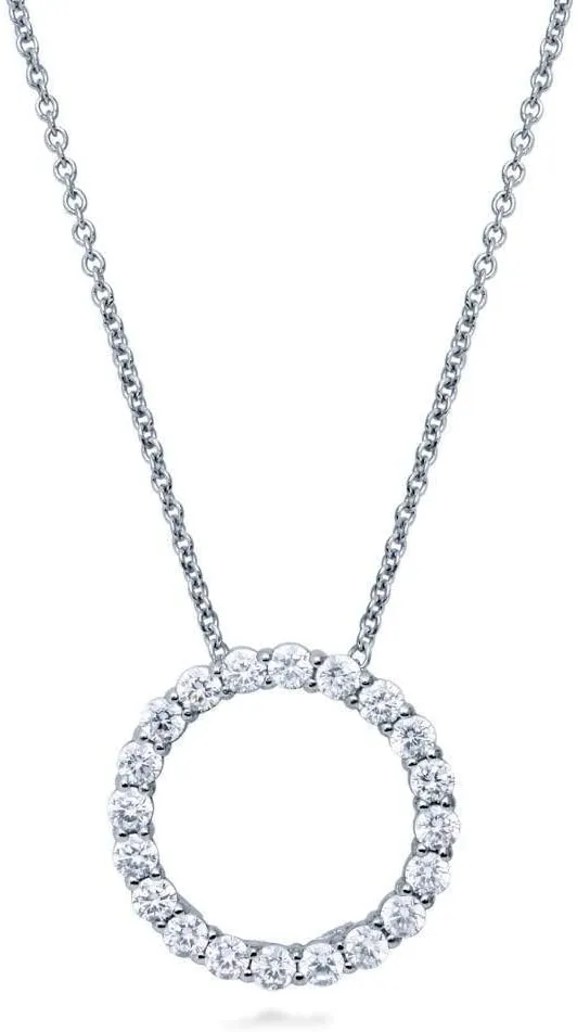 BERRICLE Sterling Silver Open Circle Cubic Zirconia CZ Pendant Necklace for Women 17 inch (Rose Gold Flashed, Yellow Gold Flashed, Rhodium Plated)
