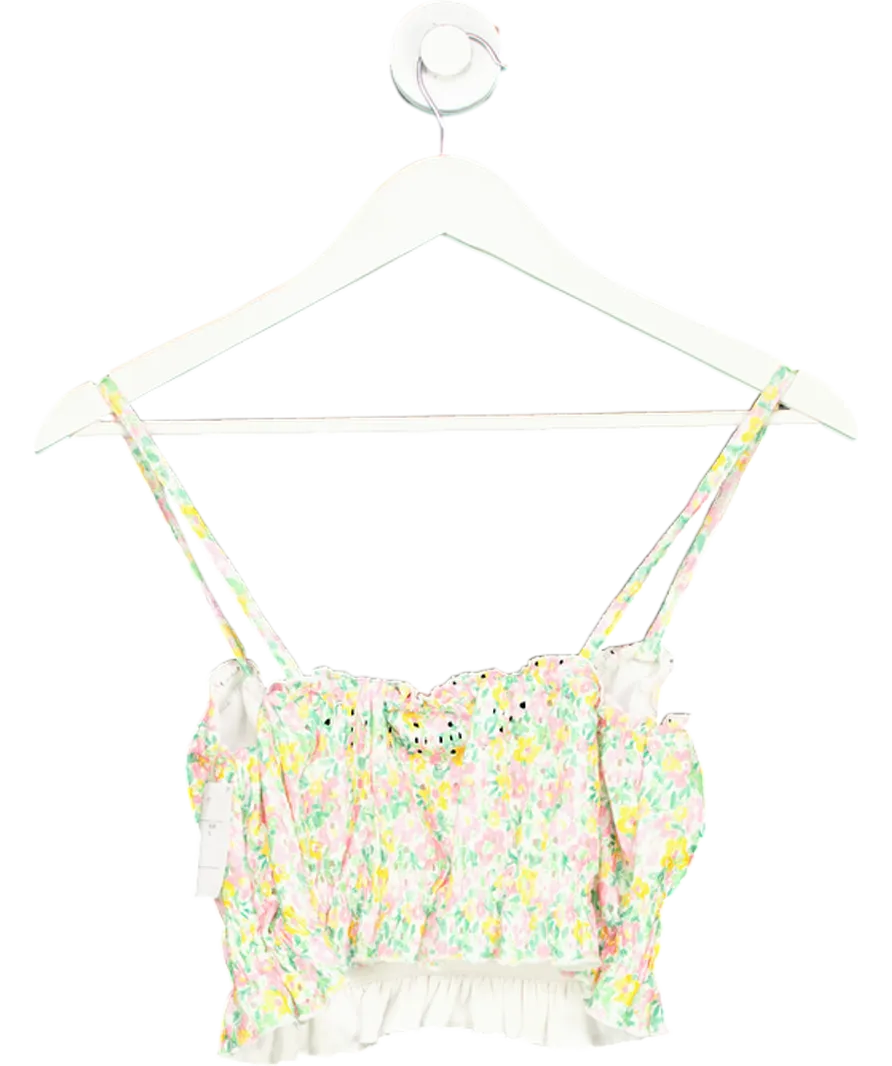 Bershka Green Floral Crop Top UK S