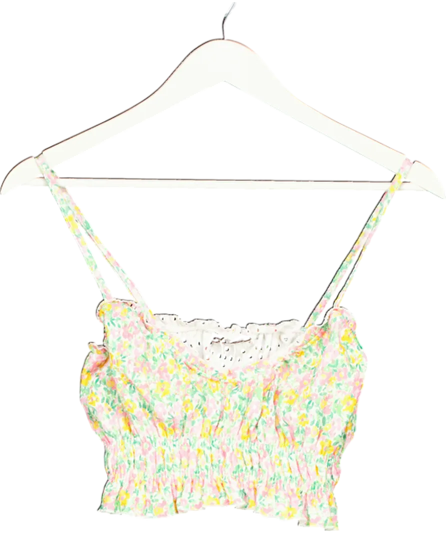 Bershka Green Floral Crop Top UK S