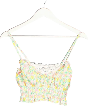 Bershka Green Floral Crop Top UK S