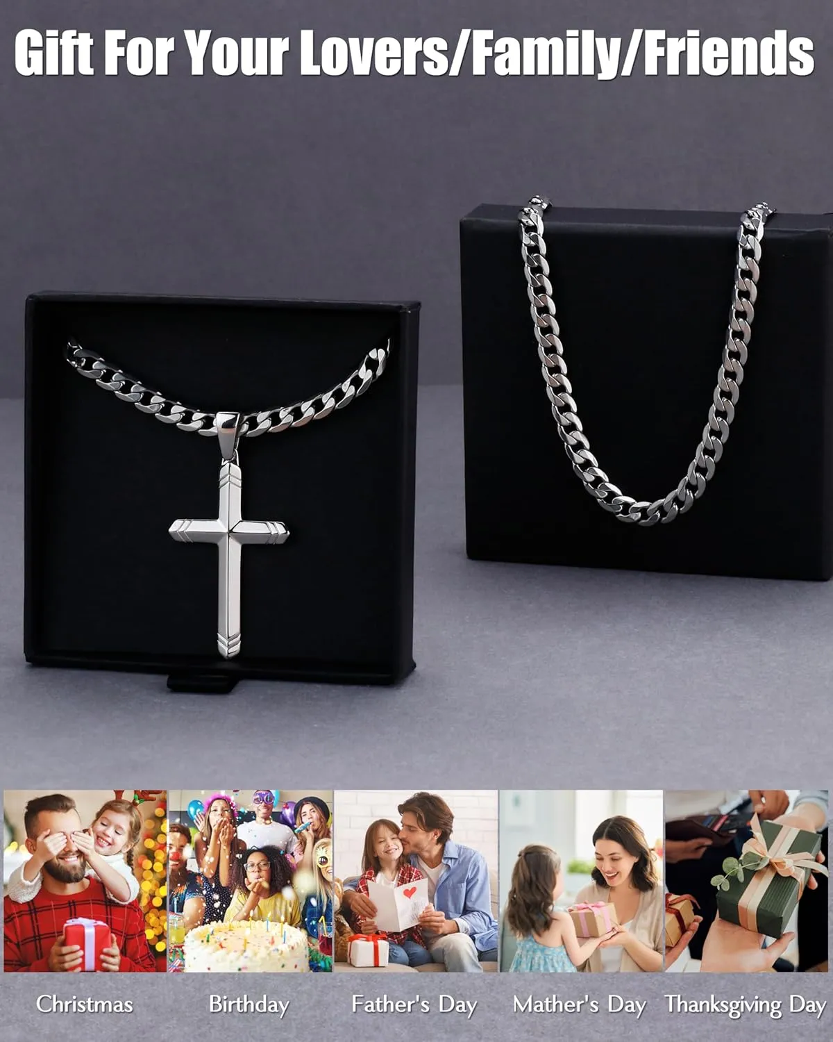 Besteel 925 Sterling Silver Cross Necklace for Men Women, 5MM Durable Stainless Steel Diamond Cut Cuban Link Curb Chain with Silver Cross Pendant, Mens Cross Crucifix Necklaces Jewelry 16-30 Inches