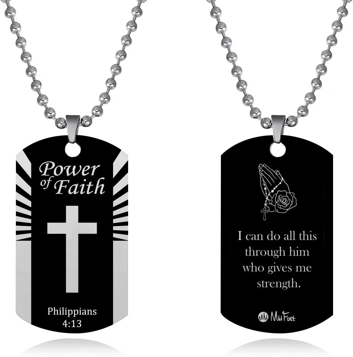 Bible Verses Necklace for Men Women Black Tag Philippians 4:13 Birthday Valentine Family Son Daughter