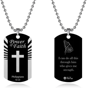 Bible Verses Necklace for Men Women Black Tag Philippians 4:13 Birthday Valentine Family Son Daughter