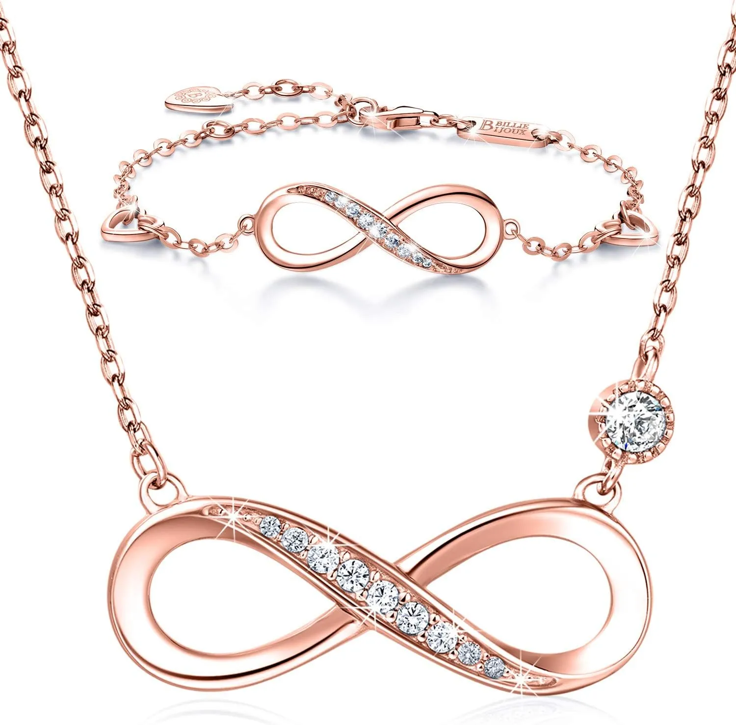 Billie Bijoux 925 Sterling Silver Necklace Bracelet Jewelry Sets Infinity Love Jewelry Sets White Gold Plated Women Necklace Gifts for Women