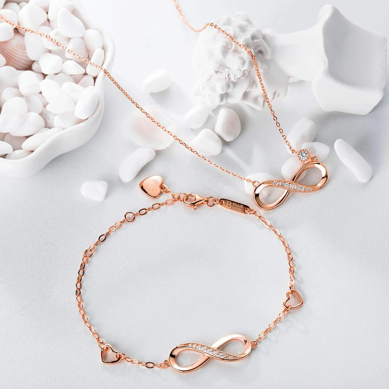 Billie Bijoux 925 Sterling Silver Necklace Bracelet Jewelry Sets Infinity Love Jewelry Sets White Gold Plated Women Necklace Gifts for Women