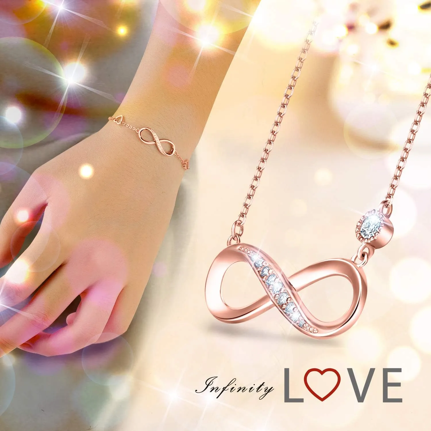 Billie Bijoux 925 Sterling Silver Necklace Bracelet Jewelry Sets Infinity Love Jewelry Sets White Gold Plated Women Necklace Gifts for Women