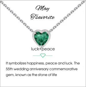 Birthstone Heart Women Necklaces, 925 Sterling Silver Birthstone Pendant Necklace, Adjustable Chain Gift Box, 12 Months Jewellery Valentines Gift for Her Wife Mom Birthday Wedding