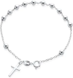 Bling Jewelry Personalize Catholic Christian Religious Prayer Beds with Cross Charm Holy Mother Virgin Mary Medal Rosary Bracelet For Women Teen .925 Sterling Silver 7-8 Inch Adjustable Customizable