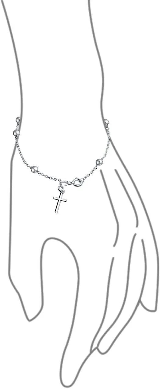 Bling Jewelry Personalize Catholic Christian Religious Prayer Beds with Cross Charm Holy Mother Virgin Mary Medal Rosary Bracelet For Women Teen .925 Sterling Silver 7-8 Inch Adjustable Customizable
