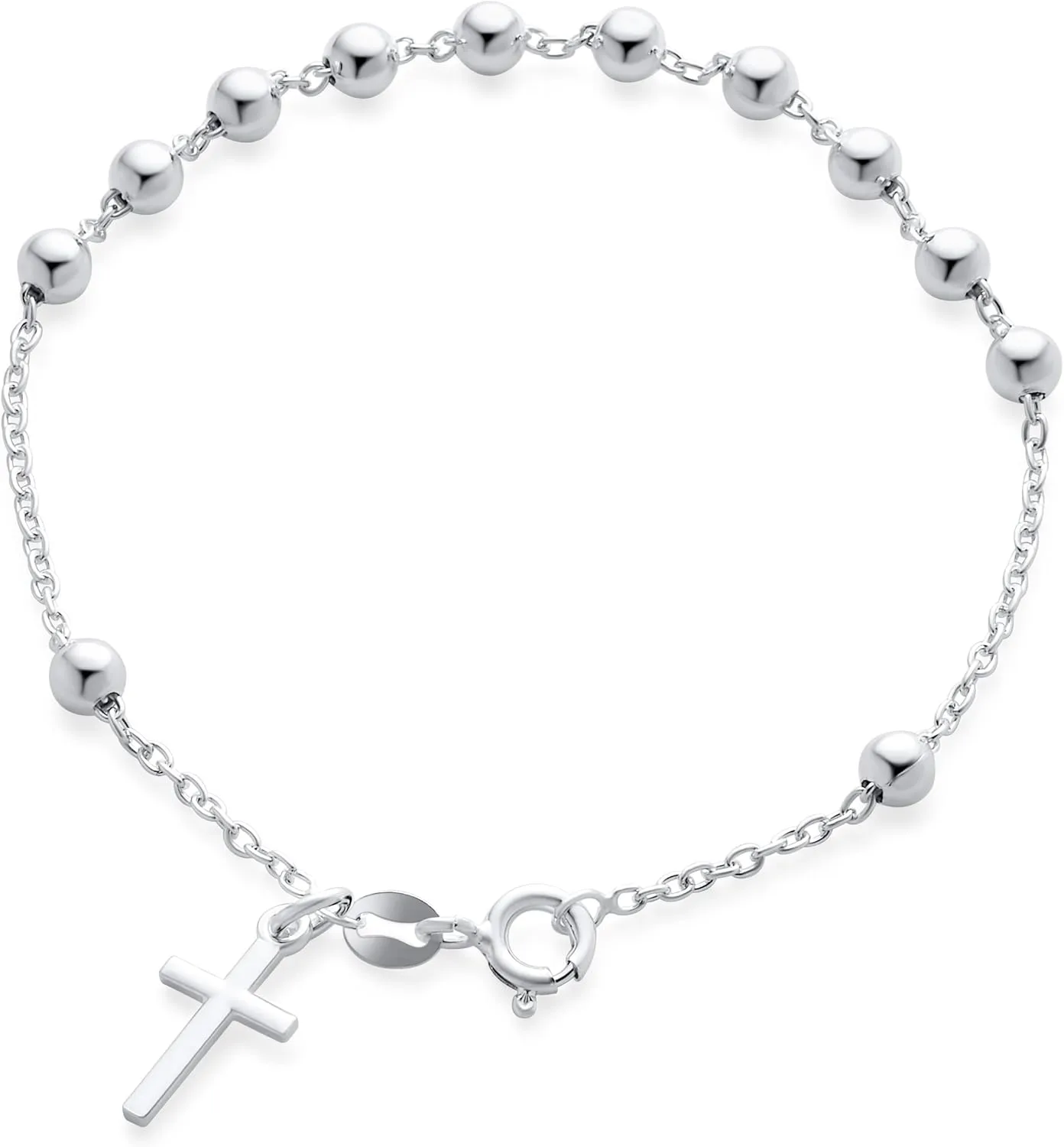 Bling Jewelry Personalize Catholic Christian Religious Prayer Beds with Cross Charm Holy Mother Virgin Mary Medal Rosary Bracelet For Women Teen .925 Sterling Silver 7-8 Inch Adjustable Customizable