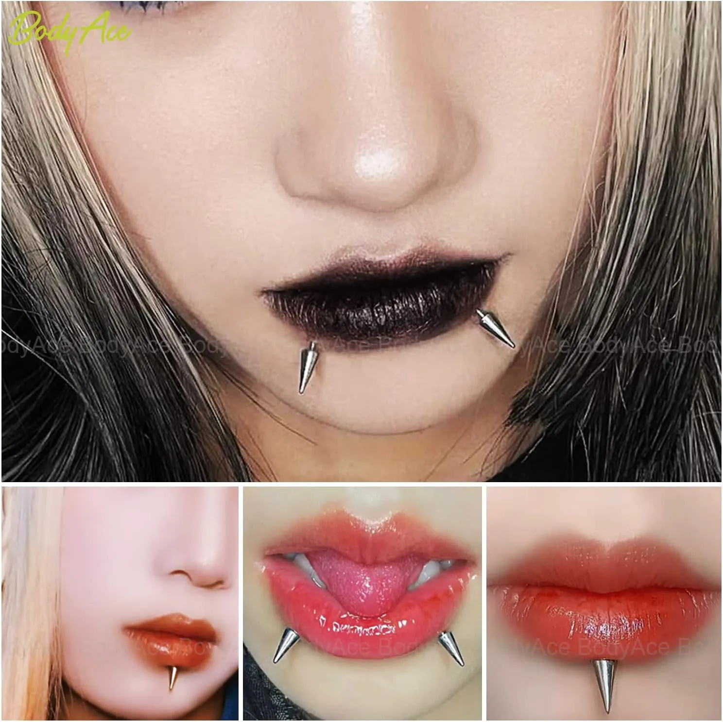 BodyAce 16G Spike Flact Back Earrings Cartilage Lip Rings, Stainless Steel Daith Helix Tragus Studs, Rook Lobe Lip Piercing for Women Men