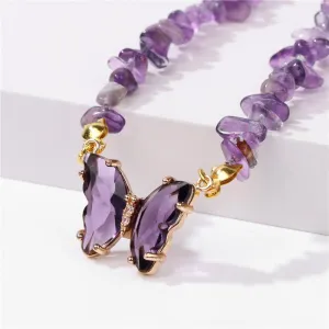 Bohemian Crystal Butterfly Necklaces Natural Stone Butterfly Pendant Necklace Mantra Yoga Chakra Anxiety Stress Relief Crystal Chocker Necklace Summer Friendship Birthday Jewelry Gift