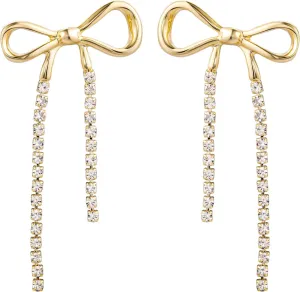 Bow Earrings For Women Teens Bowknot Stud Drop Earrings For Women Teens Gold Tone